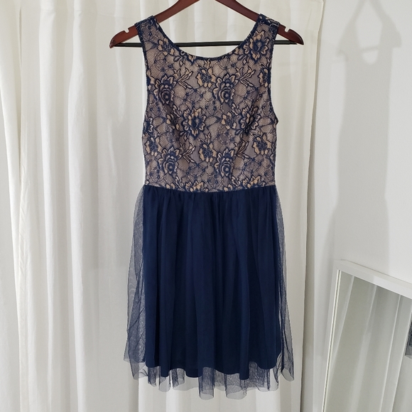 Forever 21 Dresses & Skirts - EUC Forever 21 Blue/Nude Floral Lace Tulle Dress